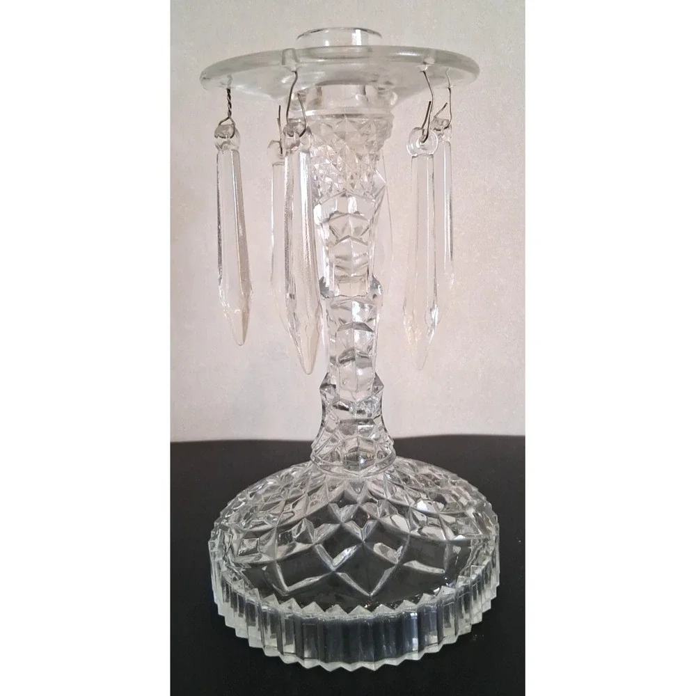 Vintage Pressed‎ Glass Candlestick with Prisms